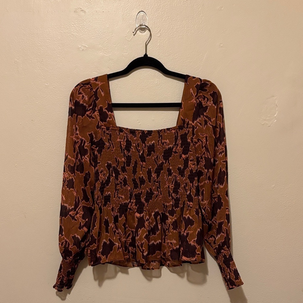 Nine West Rust and Black Abstract Blouse